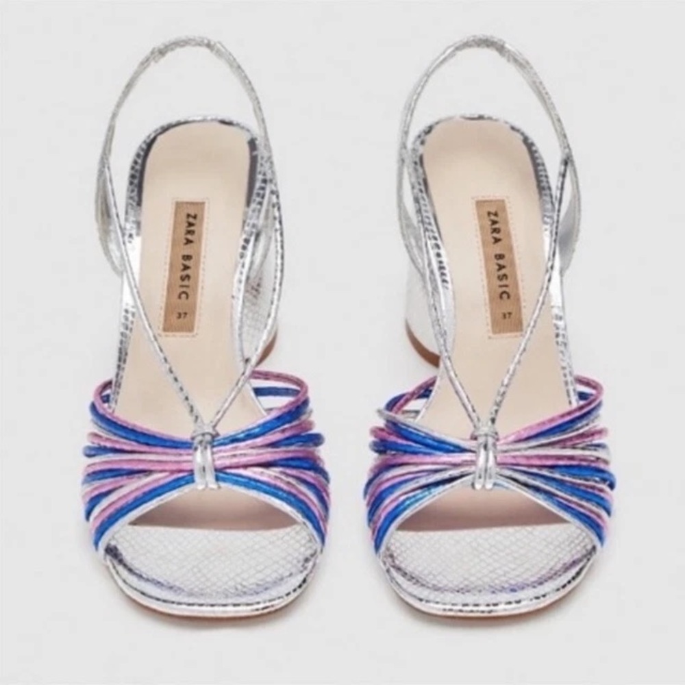RESERVED Zara Multicolor Silver Strappy Block Heel Size 39 NWT damaged straps